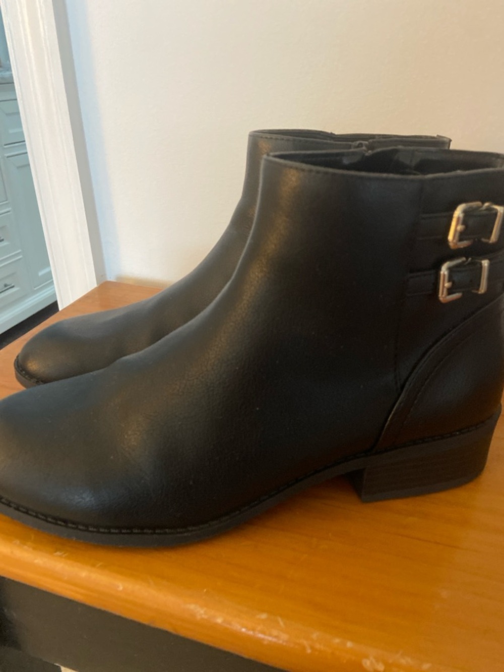 Kelly & Katie Black Faux Leather Ankle Booties with Buckle Straps